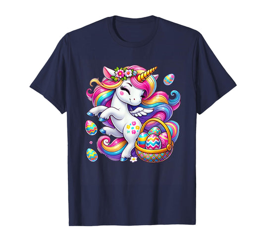 Easter Unicorn Shirt With Eggs Happy Easter Girls Kids Cute T-Shirt