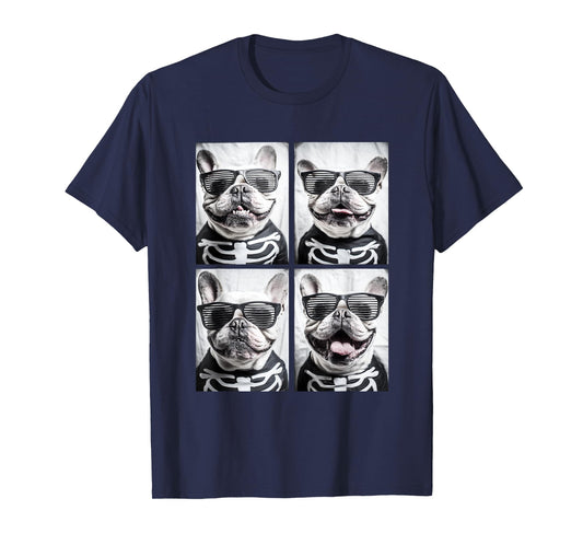 French Bulldogs with Sunglasses Halloween Skeleton Costume T-Shirt