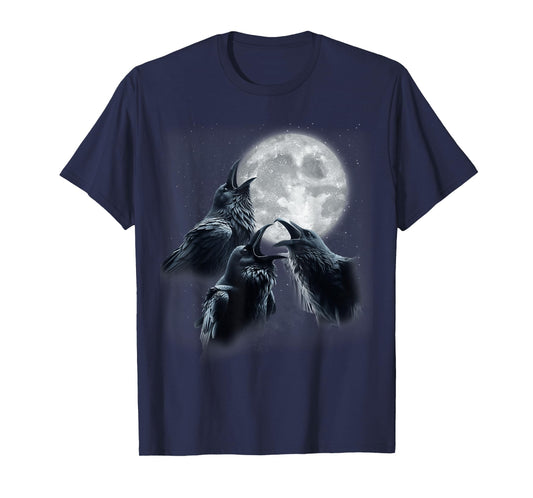 3 Black Raven Howling At The Moon Funny Crow Raven Bird Kids T-Shirt