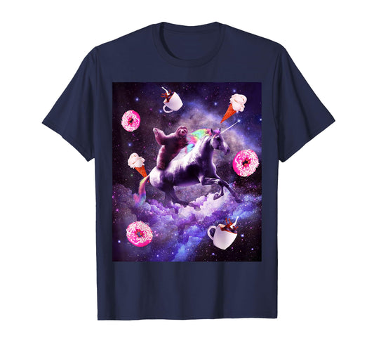 Outer Space Sloth Riding Unicorn - Donut T-Shirt