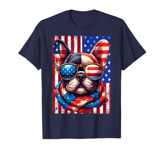 French Bulldog USA Flag Sunglasses 4th of July Patriotic Dog T-Shirt