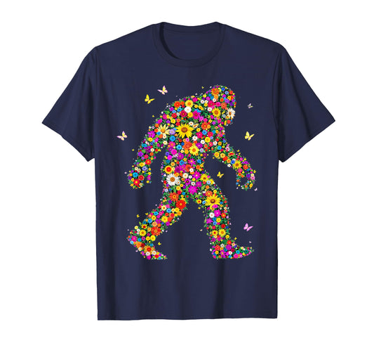 Bigfoot with Flowers - Retro Floral Sasquatch Believers T-Shirt