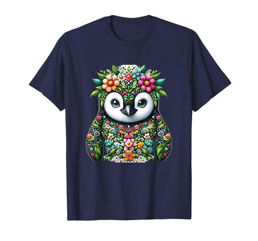Cute Floral Aesthetic Penguin Lover Penguin T-Shirt