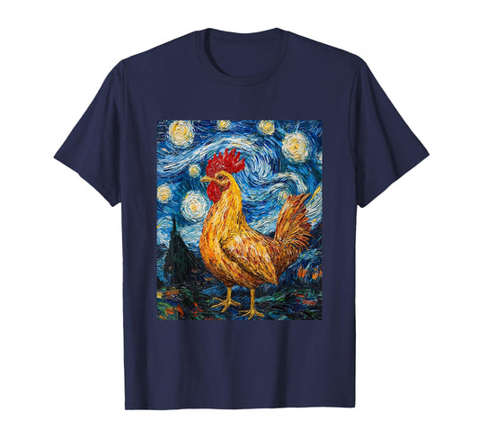 Funny Chicken - Van Gogh Style - Starry Night Graphic T-Shirt