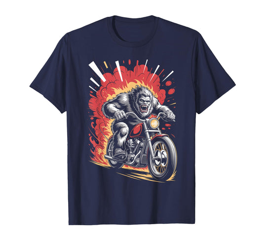 Bigfoot Biker Riding Motorcycle Men Vintage Sasquatch Rider T-Shirt