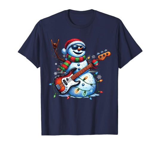 Funny Snowman Playing Guitar Christmas Musician Guitarist T-Shirt