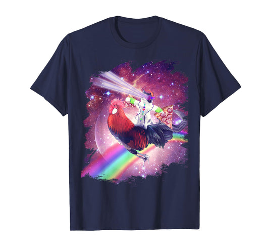 Lazer Rave Space Cat Riding Chicken With Pizza T-Shirt
