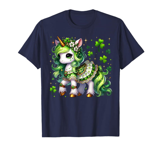 Cute Unicorn Shamrock St Patricks Day Girls Kids Lepricorn T-Shirt