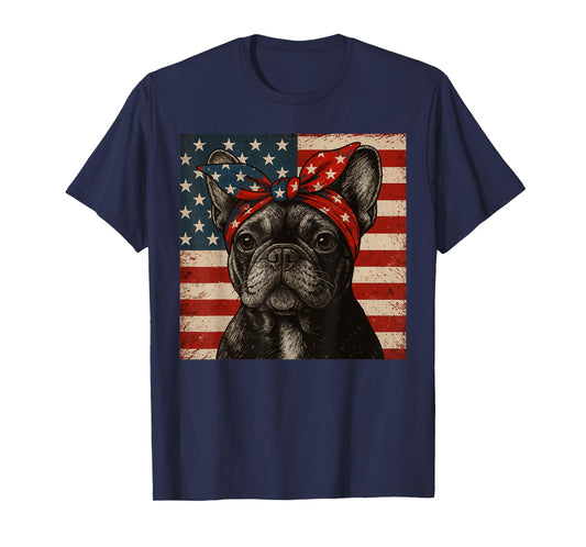 Frenchie Bow Dog Patriotic 4th of July Men Women Kids T-Shirt