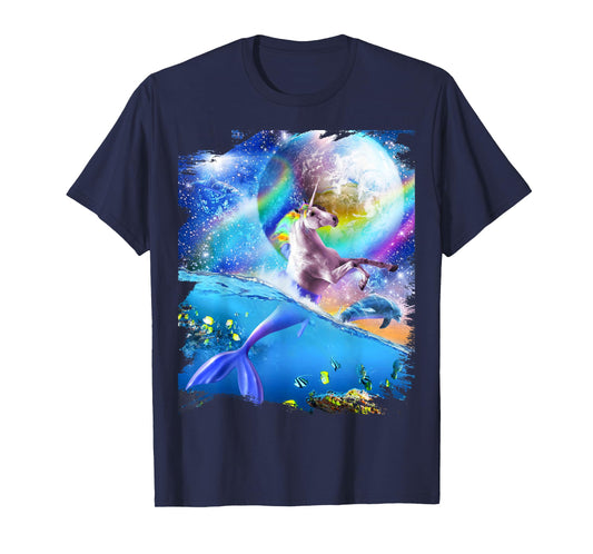 Rainbow Space Mermaid Unicorn, Mermicorn, Dolphin T-Shirt