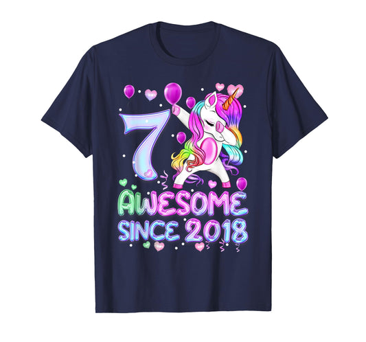 7 Years Old Unicorn Dabbing 7th Birthday Girl Unicorn T-Shirt