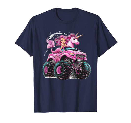 Mermaid Unicorn Monster Truck Birthday Girl Monster Truck T-Shirt