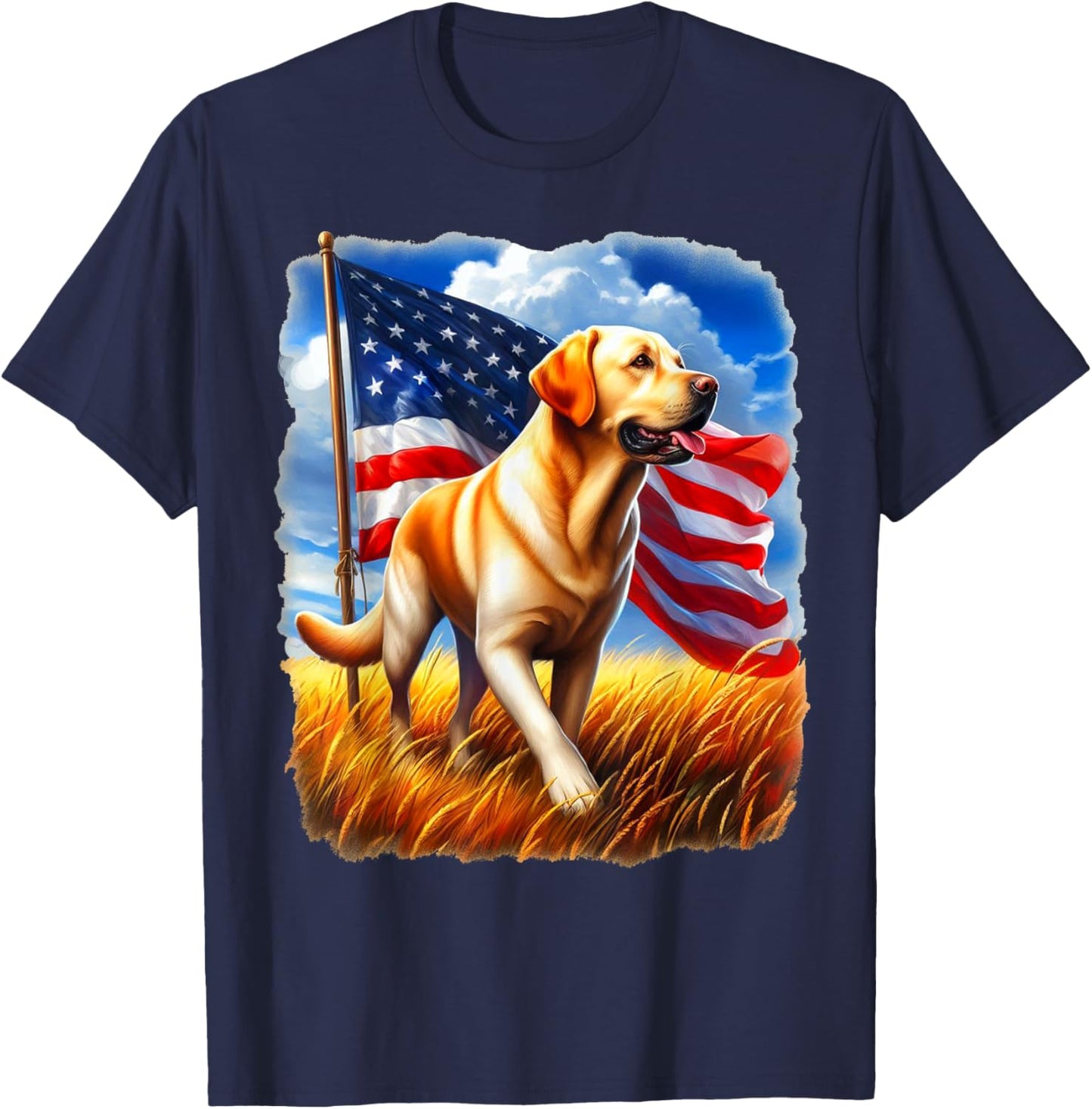 American Flag Yellow Lab Patriotic Painterly Design T-Shirt