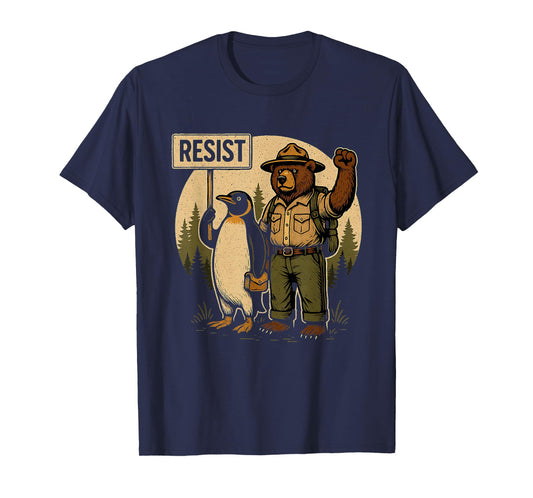 Funny Resist Forest Bear and Penguin Protest Against Tariffs T-Shirt