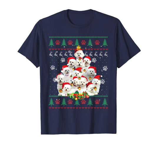 Bichon Frise Christmas Tree Santa Ugly Sweater Funny Dog T-Shirt for Men Women Kids