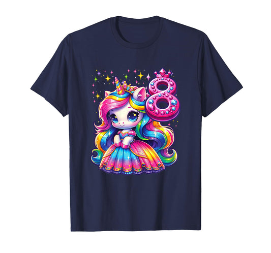 Unicorn Princess 8th Birthday 8 Year Old Party Girl Outfit T-Shirt