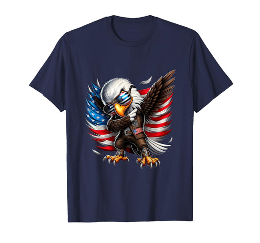 American Flag Bald Eagle Dab Funny Patriotic 4th of July USA T-Shirt