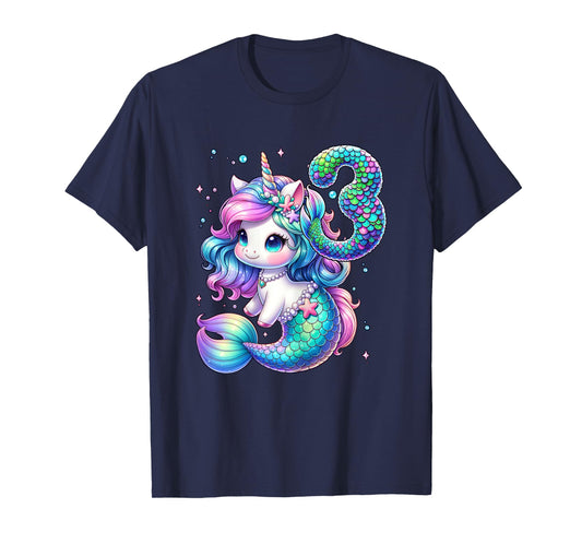 Unicorn Mermaid 3rd Birthday 3 Year Old Party Girls Outfit T-Shirt