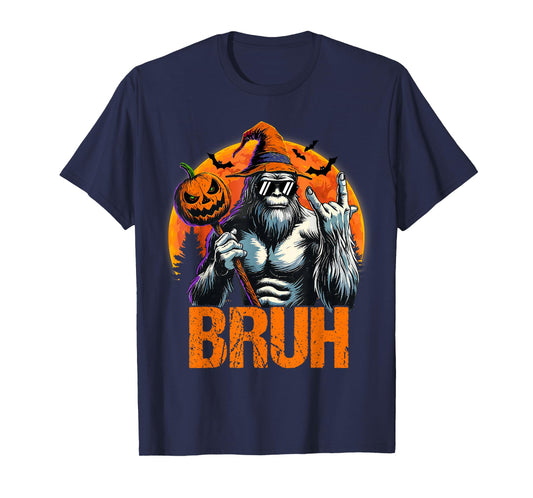 Bruh Halloween Bigfoot Pumpkin Sasquatch Mens Boys T-Shirt