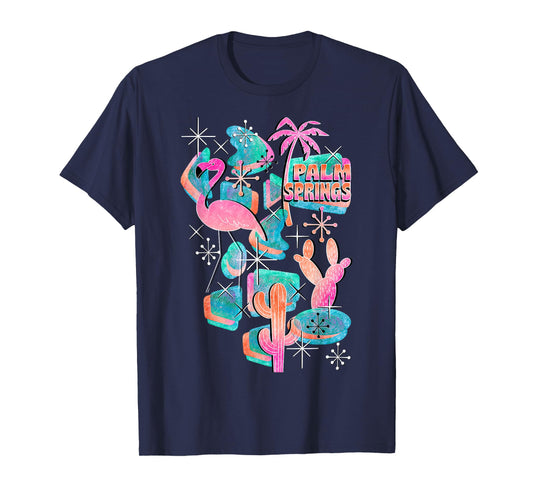 Peachy Palm Springs Vacation, Cool Flamingo On Summer T-Shirt
