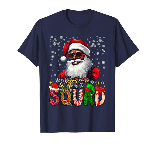 Christmas Squad Santa Afro Man Proud Black African American T-Shirt