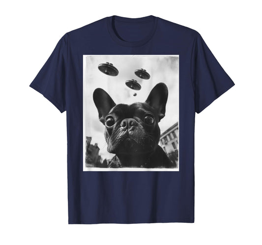 Funny graphic French Bulldog Frenchie UFO Alien Funny weird T-Shirt