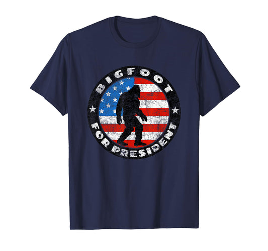 Bigfoot For President - Vintage US Flag Sasquatch Silhouette T-Shirt