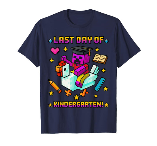 Last Day of Kindergarten Funny Chicken Pixel Art Kids Boys T-Shirt
