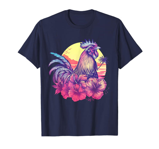 Chicken Hawaiian Flowers Rooster Kauai Hawaii Vintage T-Shirt