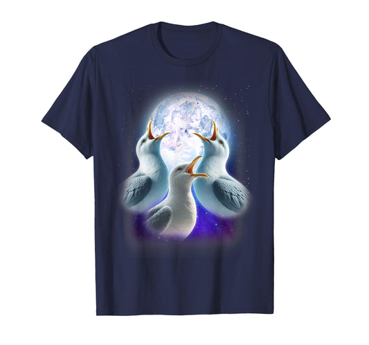 3 Seagulls Howling At The Moon Funny Seagull Lover Seabird T-Shirt