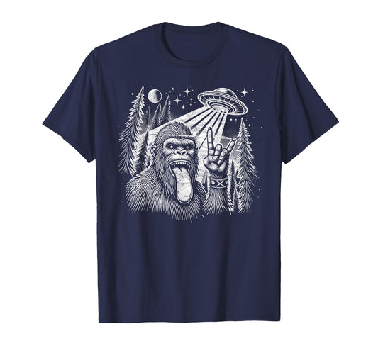 Sasquatch Selfie Big Foot Rock On UFO Alien Funny T-Shirt