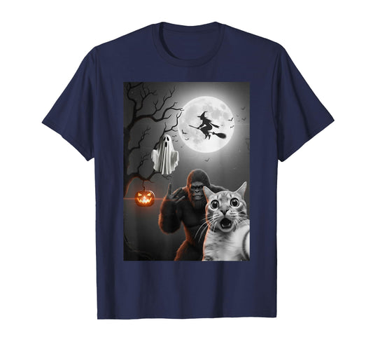Funny Halloween Spooky cat Ghost Bigfoot Costume Men Women T-Shirt