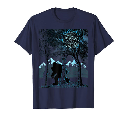 Bigfoot in the Forest Hiding Under the Moon T-Shirt