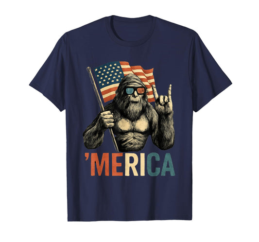 Bigfoot Merica American Flag Patriotic 4th Of July T-Shirt