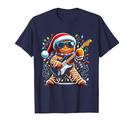 Rock Guitar Gingerbread Playing Guitar -Funny Christmas Xmas T-Shirt