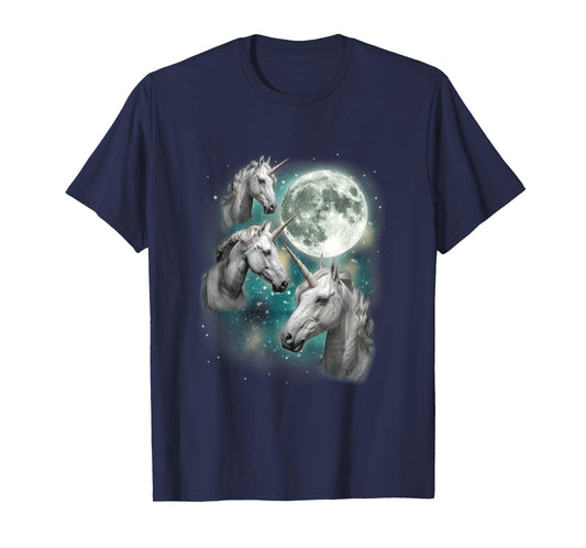 Three Unicorn Moon | 3 Magical Fantasy Mythic Horned Unicorn T-Shirt