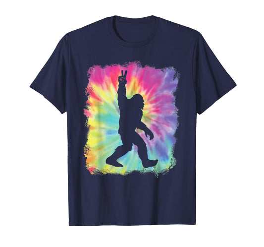 Bigfoot Sasquatch Peace Big Foot Squatch Tie Dye Rainbow Tee T-Shirt