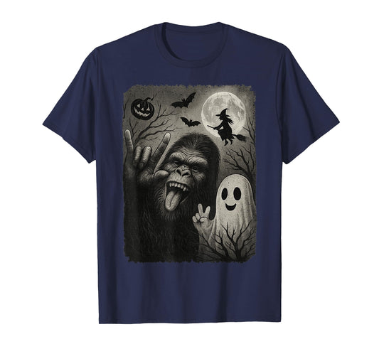 Funny Bigfoot Selfie With Boo Halloween Costume Mens Womens T-Shirt
