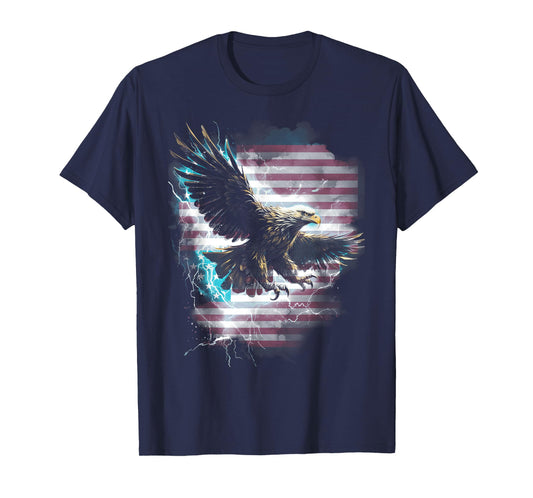 American Bald Eagle Lightning USA Flag Patriotic Freedom T-Shirt