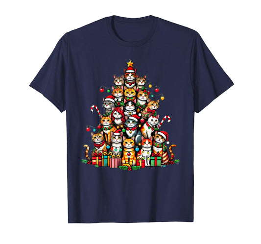 Cat Kitten Christmas Tree Funny Cat Xmas T-Shirt