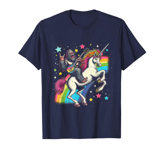 Funny Bigfoot Riding a Rainbow Unicorn T-Shirt