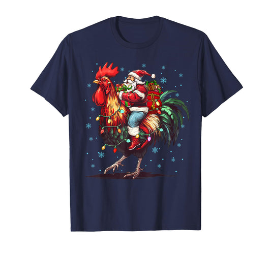 Chicken Lover Xmas Funny Santa Riding Chicken Christmas 2025 T-Shirt