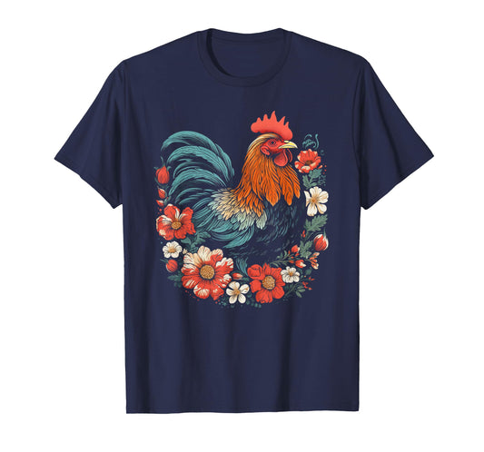 Chicken Vintage Flowers Floral Poultry Farmer Farm Animal T-Shirt