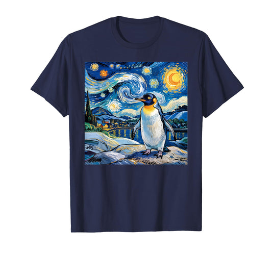 Penguin Starry Night Funny Penguin Art Van Gogh Style T-Shirt