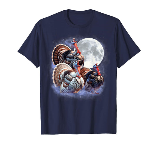 Three Turkeys Moon Funny Turkey Howling Thanksgiving Humor T-Shirt