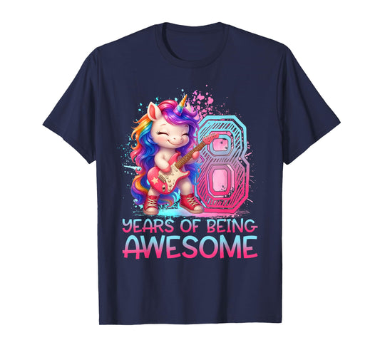 8 Years of Being Awesome Unicorn Rock And Roll 8th Birthday T-Shirt