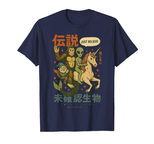 Funny Bigfoot Alien Unicorn Japanese Art Mythical Graphic T-Shirt