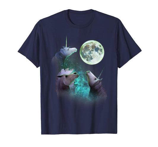 Three Unicorns Howl At Moon 3 Wolfs Wolves Funny Parody T-Shirt