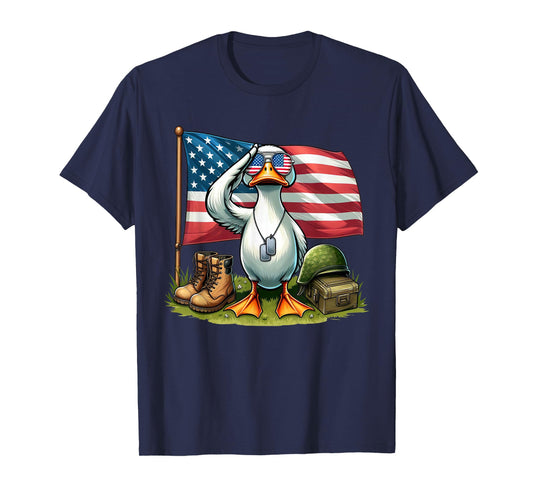 Salute Duck American USA Flag Memorial Day 4th of July Women Kids Men T-Shirt