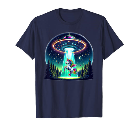 Rainbow Unicorn Abduction Alien Invasion Funny UFO Spaceship T-Shirt